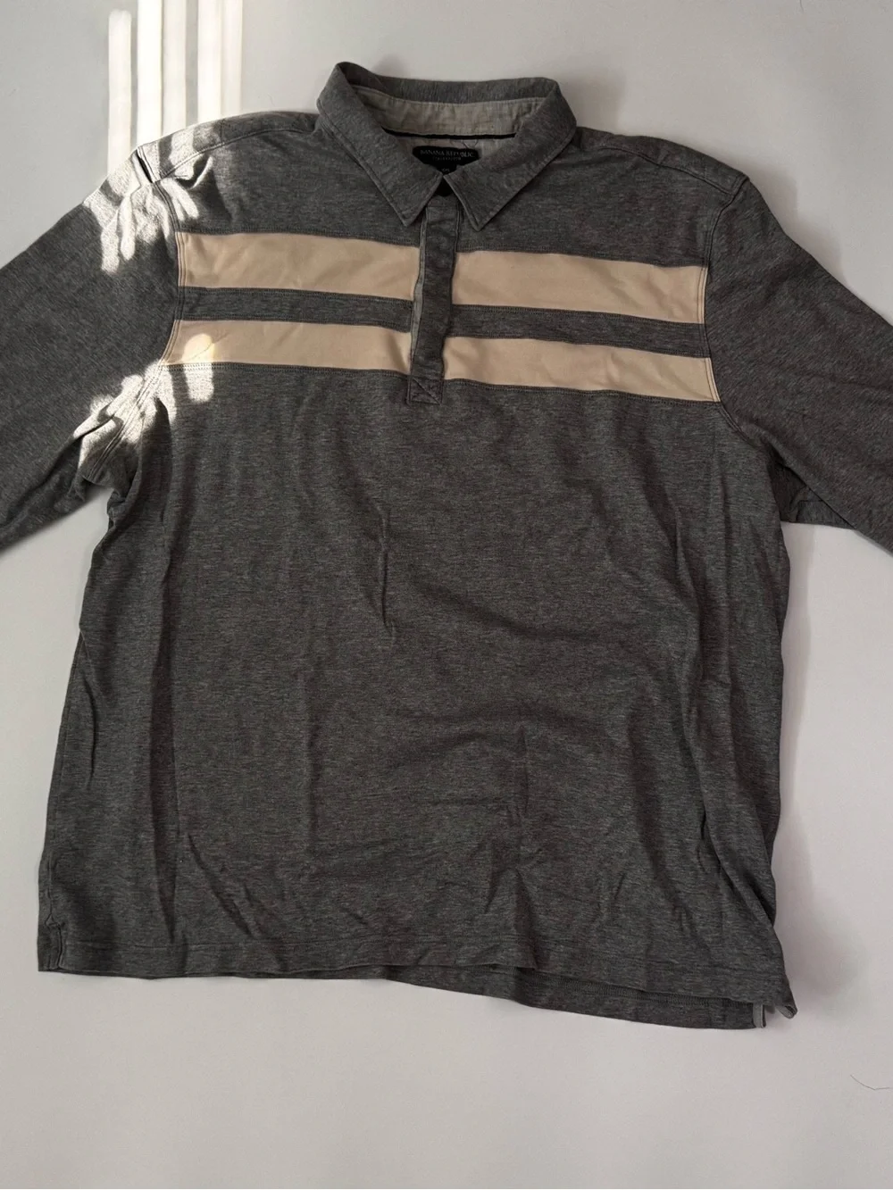 Banana Republic Luxury Touch Men's Gray Polo Shirt with White Chest Stripes